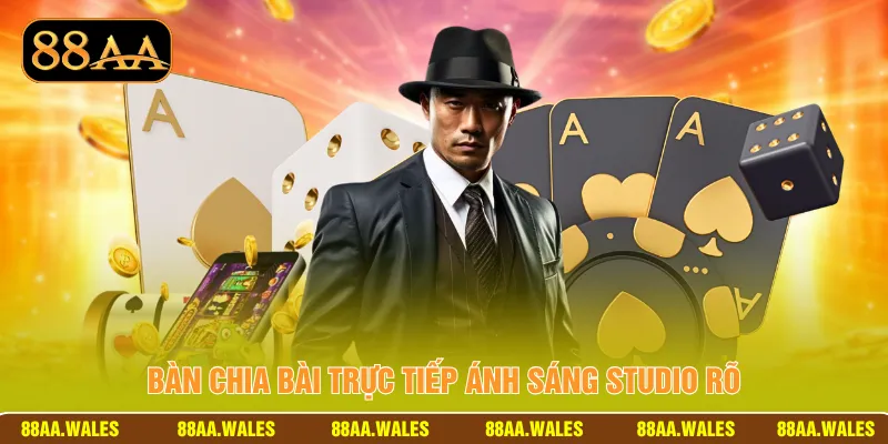 Bàn chia bài trực tiếp ánh sáng studio rõ
